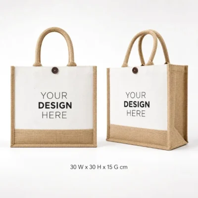 Laminated Jute Canvas Shopper Bag with Button