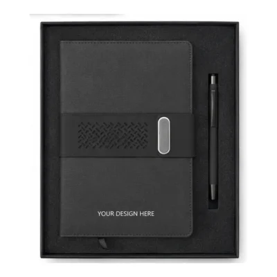 Premium Fabric PU Notebook & Metal Pen Gift Set with Magnetic Strap