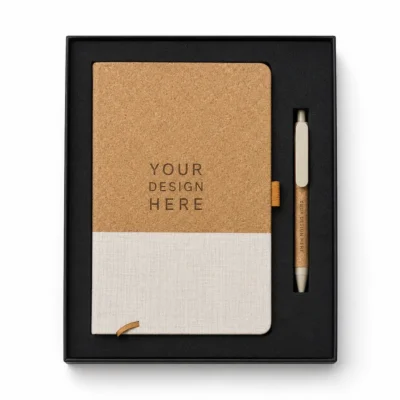 Eco-Friendly Cork & Linen Notebook with Cork Pen Gift Set