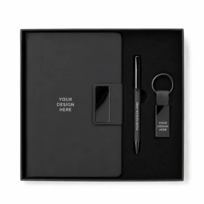 Premium 3-Piece Gift Set with Magnetic Notebook, Metal Pen & Keychain