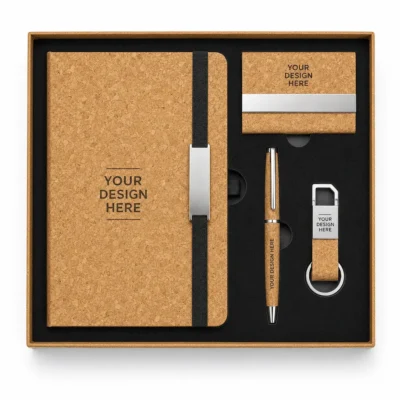 Premium 4-Piece Office Gift Set with Notebook, Pen, Card Holder & Keychain