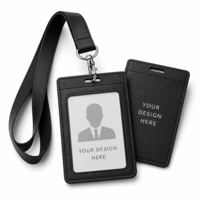 PU Leather ID Card Holder with Lanyard