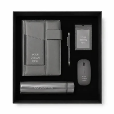 Premium 5-Piece Corporate Office Gift Set with Notebook, ID Holder, Pen, Smart Bottle & Wireless Mouse