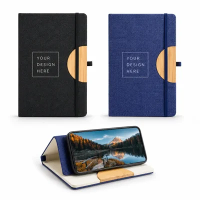 RPET Fabric Notebook with Bamboo Phone Stand