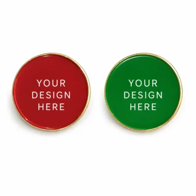 Round Gold-Rimmed Metal Badges - Customizable