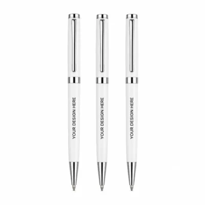 Slim White Metal Twist Ballpoint Pen
