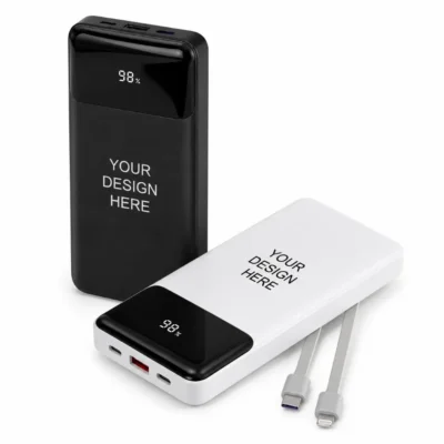 10,000mAh Power Bank with LED Display & Built-In Cables
