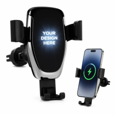 10W Auto-Clamp Wireless Car Charger & Phone Holder with Light-Up Logo