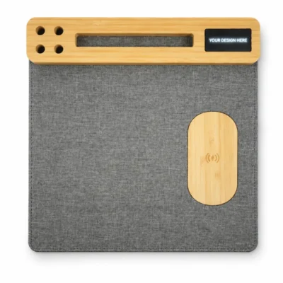 15W Bamboo Multi-Function Wireless Charging Mouse Pad & Desk Organizer