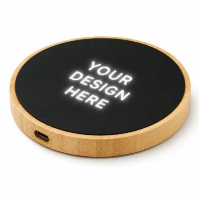 15W Bamboo Wireless Charger with Light-Up Logo