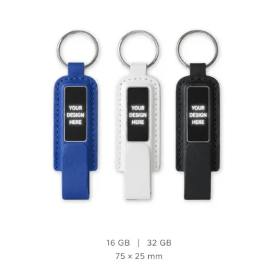 Light-Up LED Logo Leather USB Flash Drive Keychain