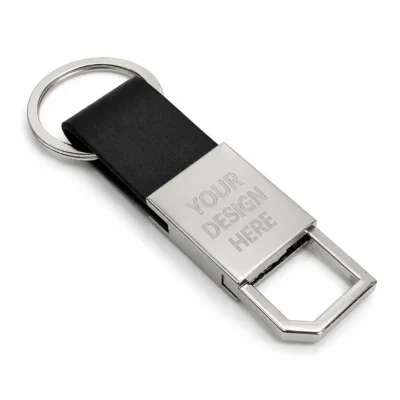 Metal Keychain with PU Leather Strap