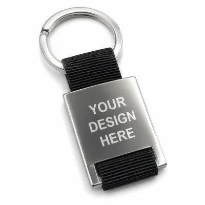Metal Plate Keychain with Woven Strap