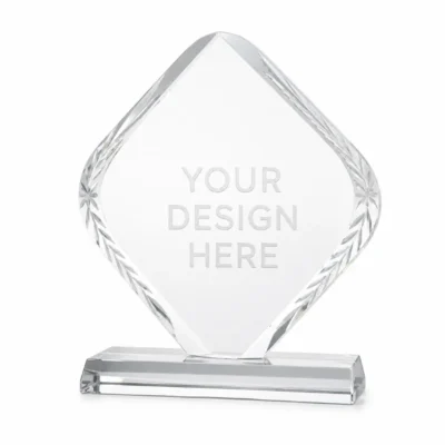 Rhombus-Shaped Premium Crystal Award with Glass Base & Gift Box