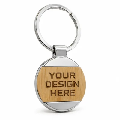 Bamboo & Metal Keychain