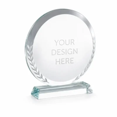 Round Crystal Award with Engraved Leaf Design & Premium Gift Box
