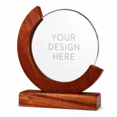 Round Crystal Award with Wooden Base in Presentation Box