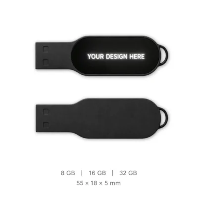 Slim Black Metal Light-Up Logo USB Keychain