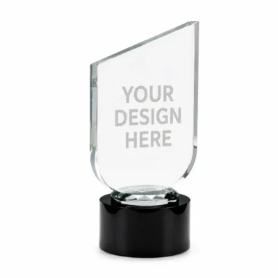 U-Shaped Crystal Trophy with Round Black Base & Premium Gold-Lock Gift Box