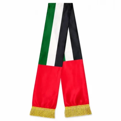 UAE Flag Satin Scarf with Gold Fringe