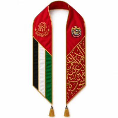 UAE National Day Gold Calligraphy Scarf with Tassels
